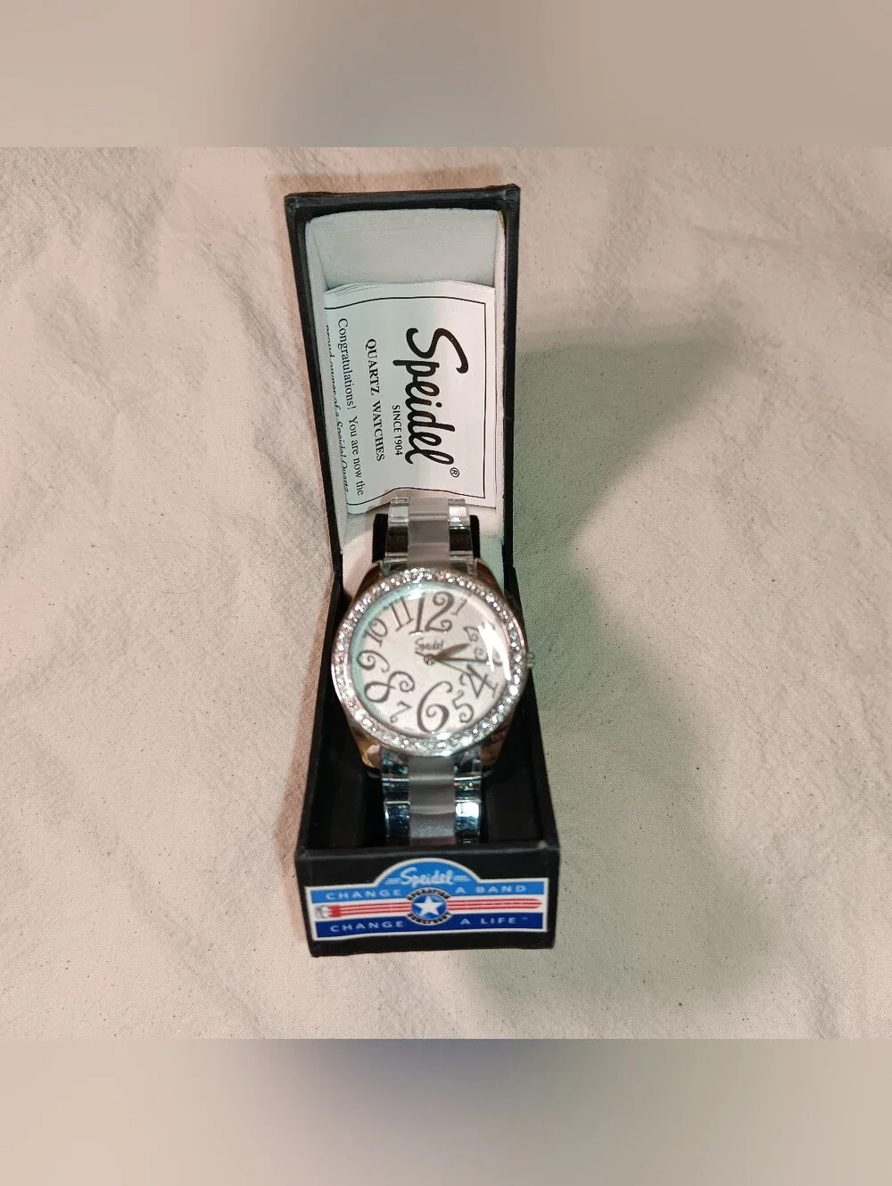 NWT Speidel Women's Quartz Watch 60-3249-17 NOS Crystal Bezel Boyfriend Watch